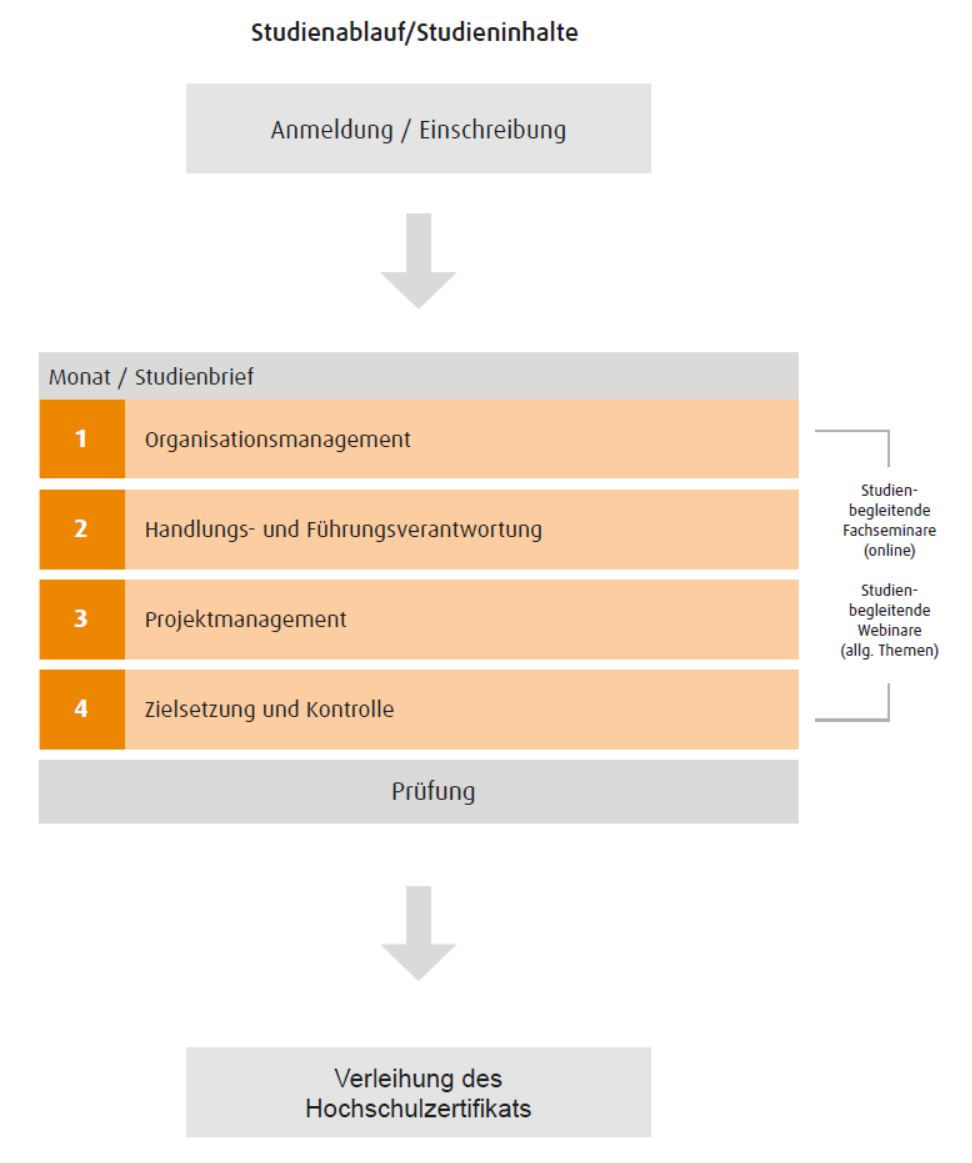 Grafischer Studienablauf zum Fernstudium Betriebliche Führungskompetenz